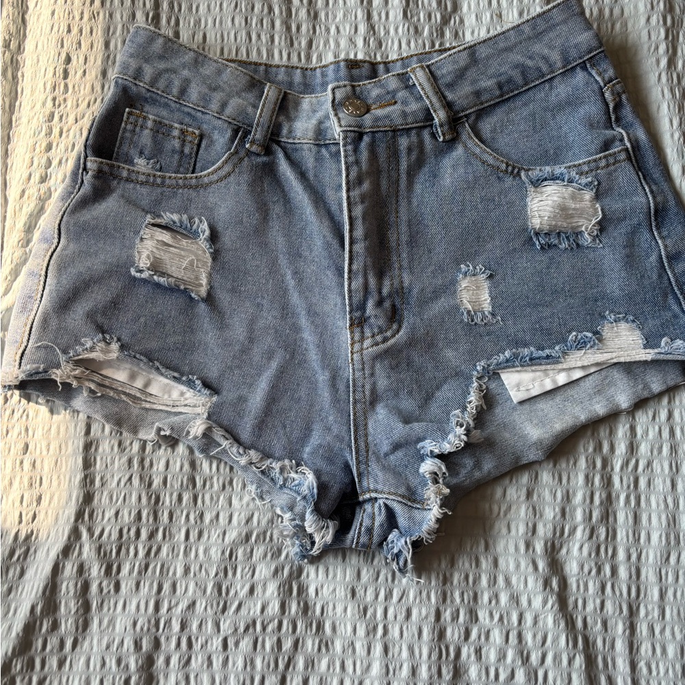SHEIN Blue Distressed Jean Shorts